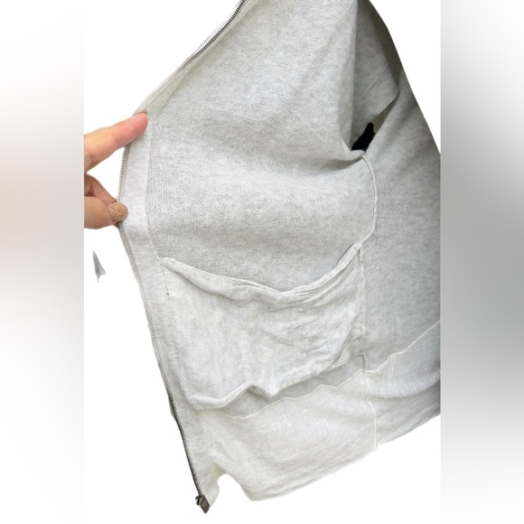 Theory Light Grey Short Sleeve Zippered Hoodie Cardigan Jacket Large L P - Picture 9 of 12